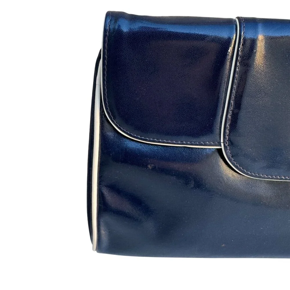 Bullocks Vintage 70s Patent Leather Clutch‎ Bag Made Italy Asymmetric Flap Navy